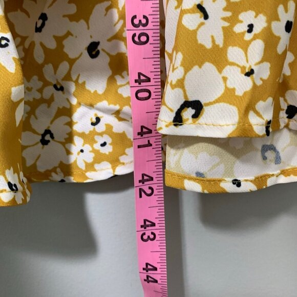 NEW Suzanne Betro yellow floral ruffle faux wrap knee length stretch dress - Picture 7 of 10